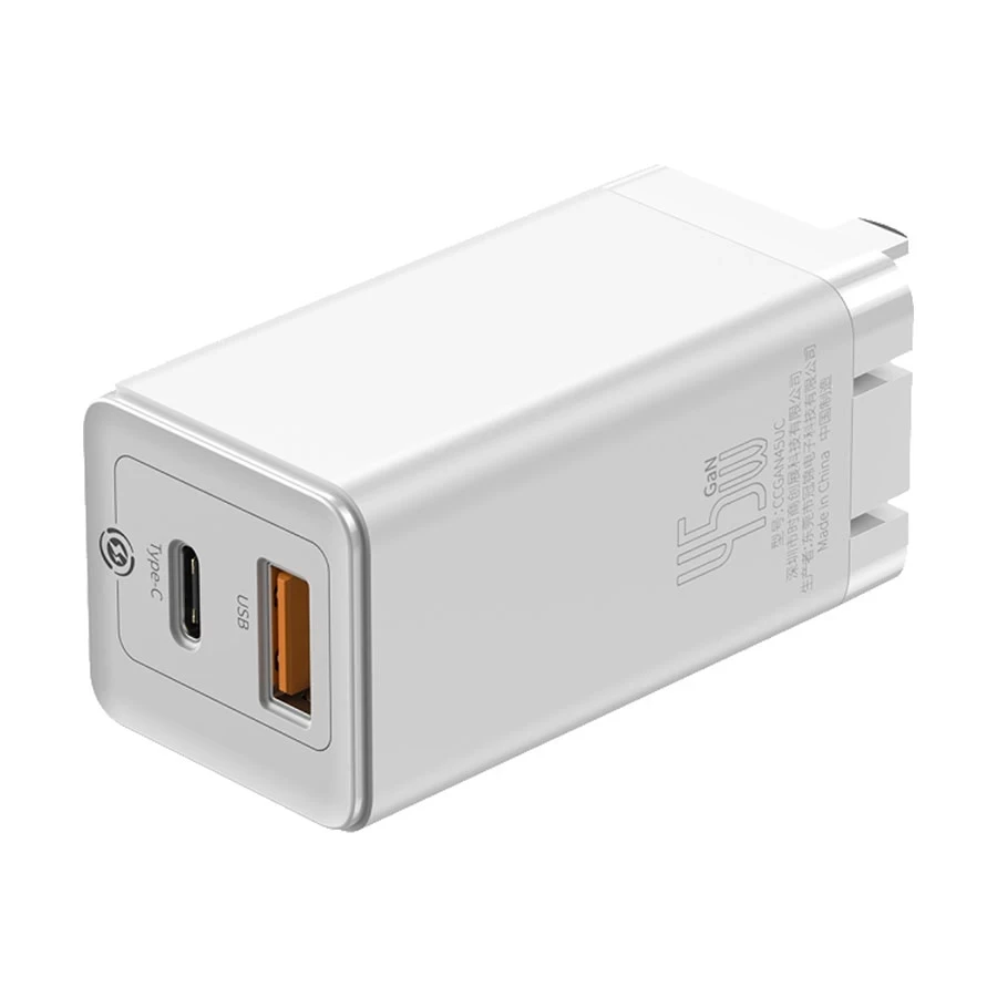 BASEUS GAN2 QC USB & USB-C 45W CN WHITE WALL CHARGER