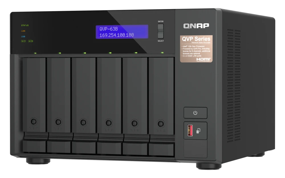QNAP QVP-63B 6 Bay NVR Tower Server Intel Core i3-12100 Network Storage (3 Year Warranty)