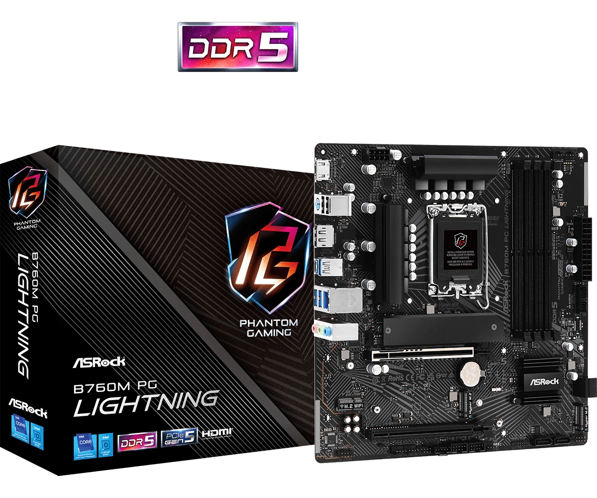 ASRock B760M PG LIGHTNING D5 DDR5 12th/13th/14th Gen Intel Motherboard