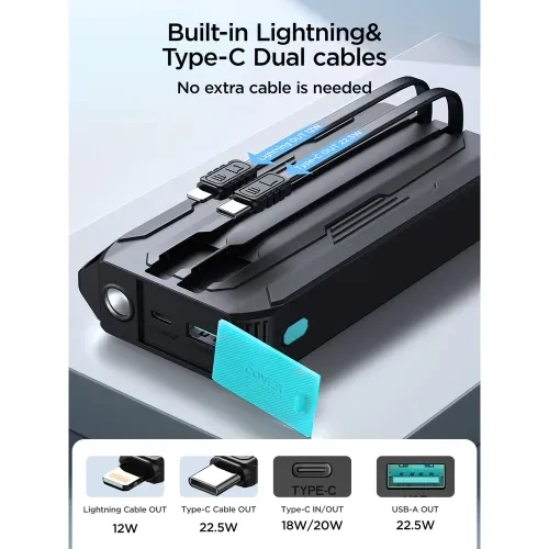 Joyroom JR-L017 10000mAh 22.5W SOS light Power Bank with Dual Cables