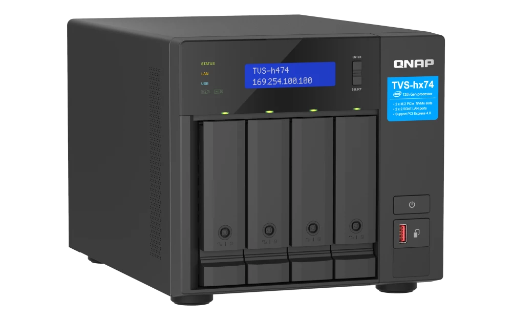 QNAP TVS-h474-PT-8G 4 Bay Tower Intel Pentium Gold G7400 Network Storage (3 Year Warranty)