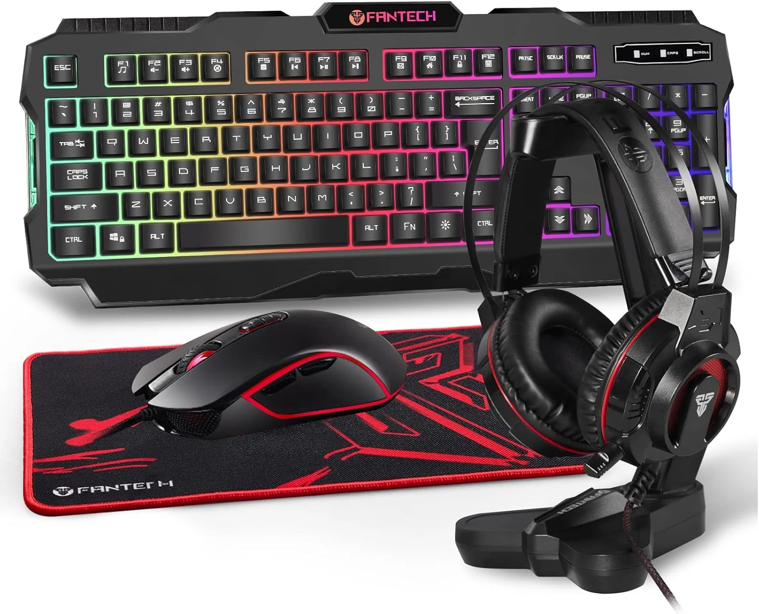Fantech P51 Power Bundle Wired Gaming Keyboard, Mouse, Mouse Pad, Headphone & Headset Stand Combo