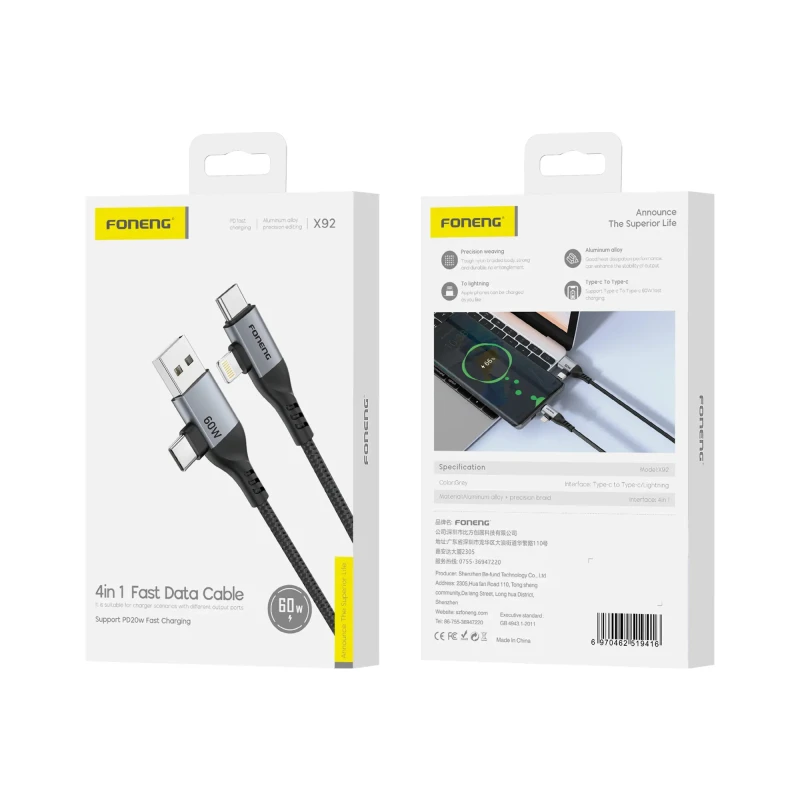 Foneng X92 60W Fast Charging Cable (4-in-1)