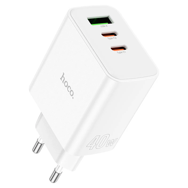 Hoco C126A Pure power” 40W PD20W + QC3.0 EU Wall White charger with cable set