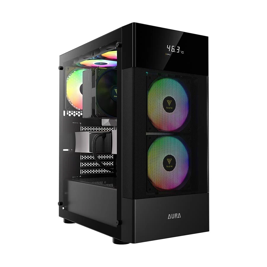 Gamdias AURA GC5 ARGB Digital Display Mesh Mid Tower Black ATX Gaming Desktop Casing