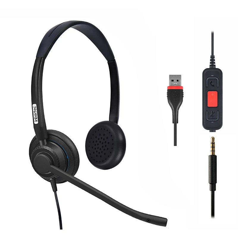 Inbertec UB815M Mono Wired USB Noise Cancelling Black Headphone