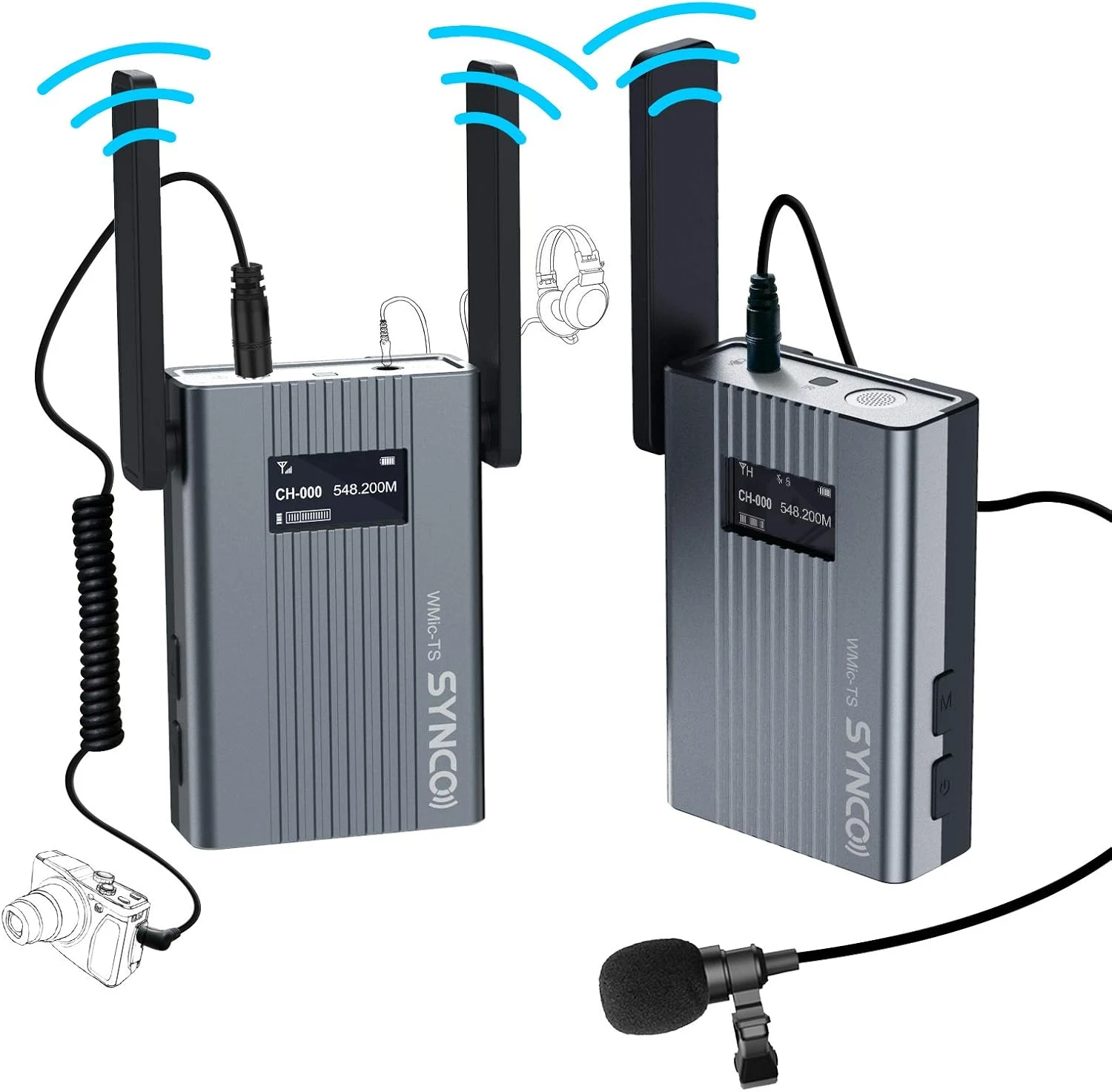 SYNCO WMic-TS Dual Camera-Mount UHF Wireless Omni Lavalier Microphone System Black
