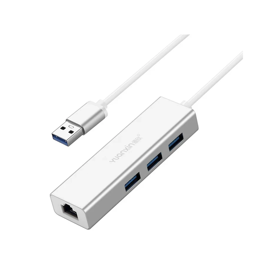Yuanxin X-3561 USB Male to Tri USB & LAN Female White Multi-Interface HUB # X-3561