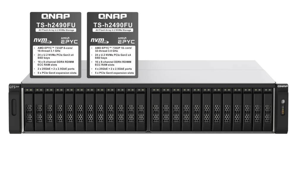 QNAP TS-h2490FU-7302P-256G 24 Bays NAS Storage 2U Rackmount Network Storage (5 Year Warranty)