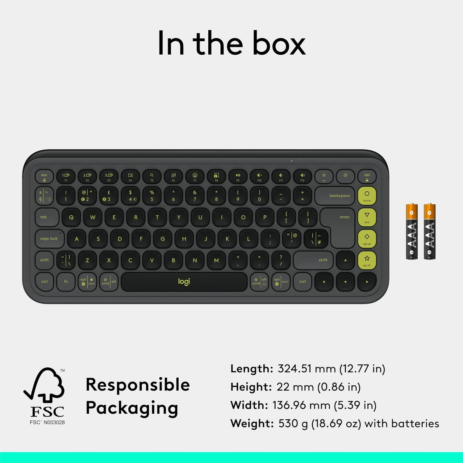 Logitech POP Icon Keys Wireless Graphite and Green Keyboard #920-013143 / 920-013083
