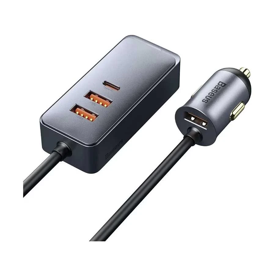 BASEUS CCBT-B0G SHARE TOGETHER PPS MULTI-PORT FAST CHARGING CAR CHARGER WITH EXTENSION CABLE
