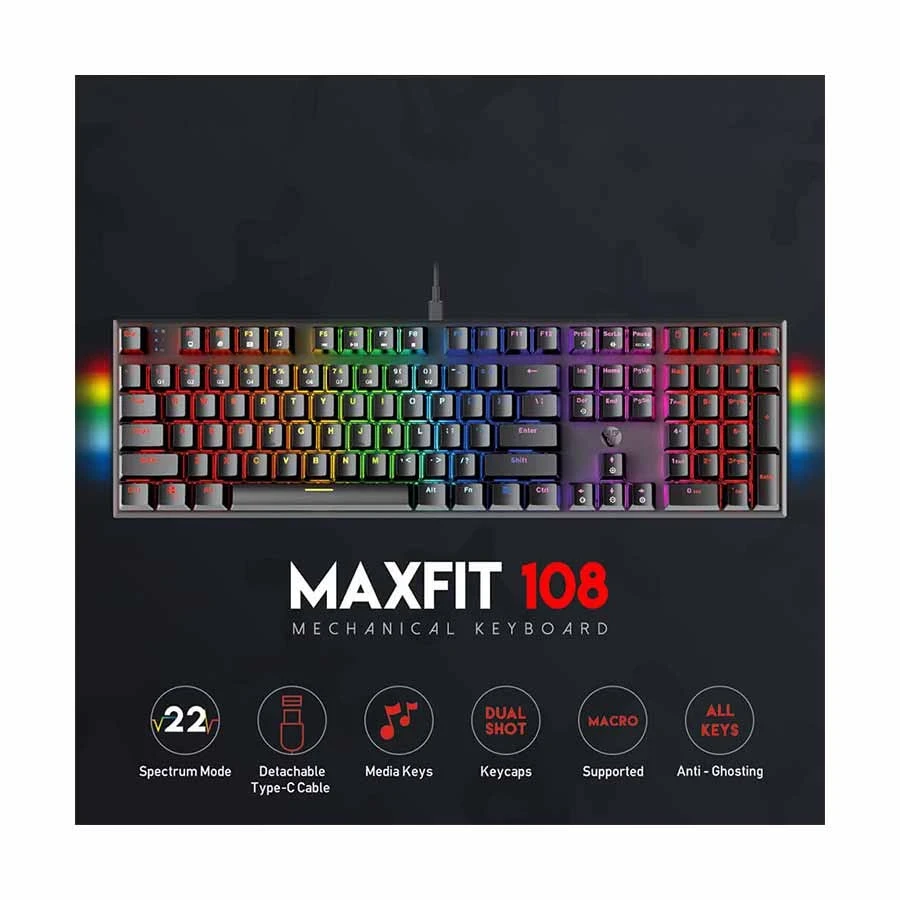 Fantech MAXFIT108 MK855 RGB Black USB Wired Mechanical Gaming Keyboard