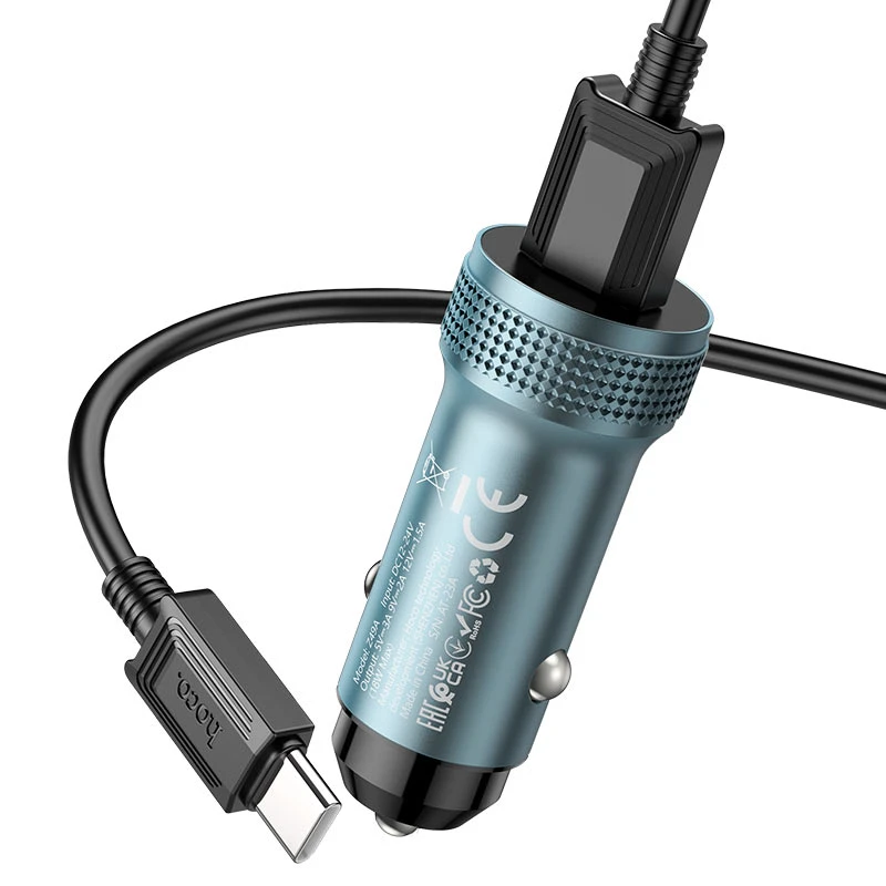 Hoco Z49A 18W Fast Charging Car Charger with Type C