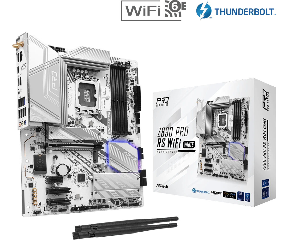 ASRock Z890 Pro RS (Wi-Fi 6E) DDR5 (Intel Core Ultra ) White Motherboard #Z890 PRO RS WIFI WHITE