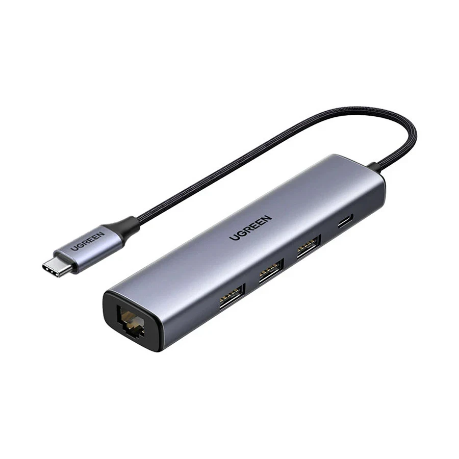 Ugreen CM475 (20932) Type-C Male to Tri USB 3.0, Type-C & Lan Female Grey Multi-Interface HUB