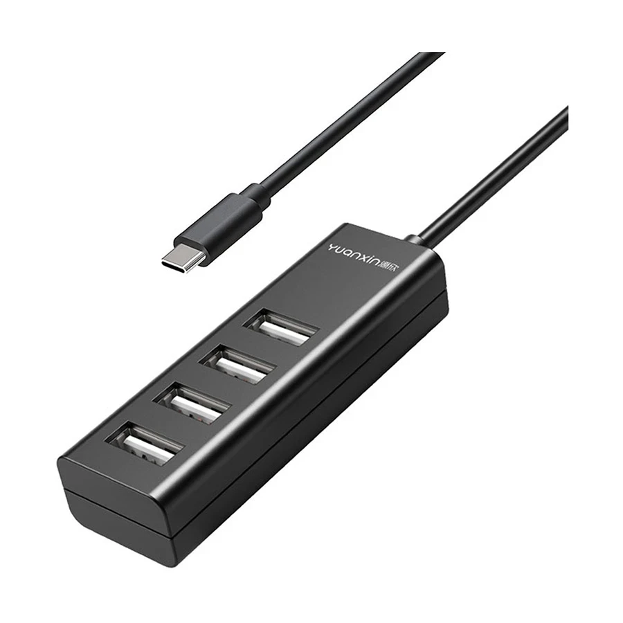 Yuanxin X-2328T Type-C Male to Quad USB Female Black Hub