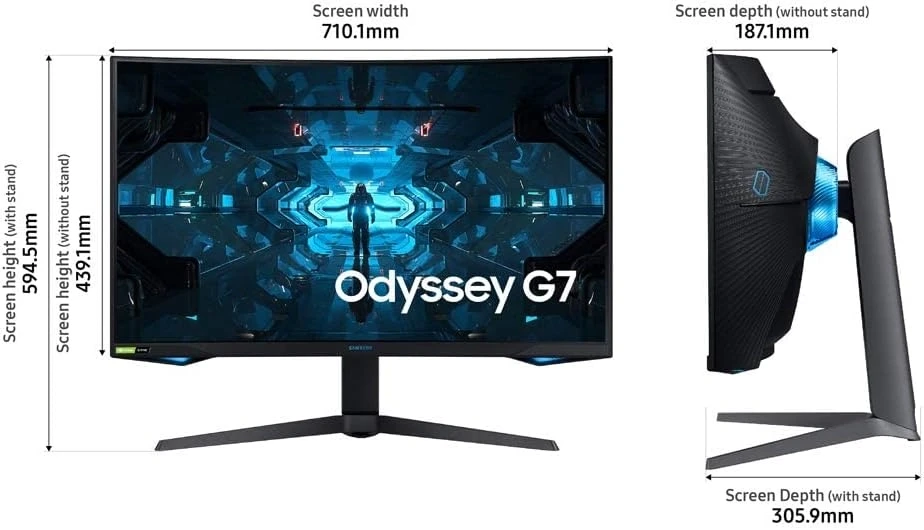 Samsung Odyssey G7 32 Inch 4K UHD Dual HDMI, DP, Dual USB, USB-B, LAN, Wi-fi, Bluetooth Black Gaming Monitor