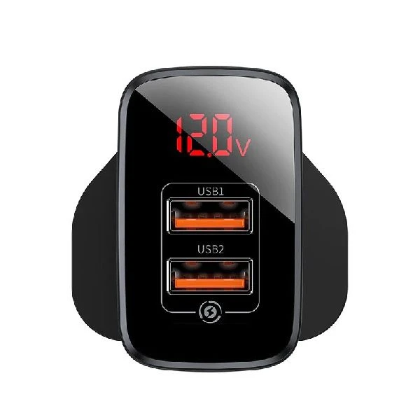 BASEUS CCJMHA-D01 MIRROR LAKE DUAL QC DIGITAL DISPLAY QUICK CHARGER (BLACK)