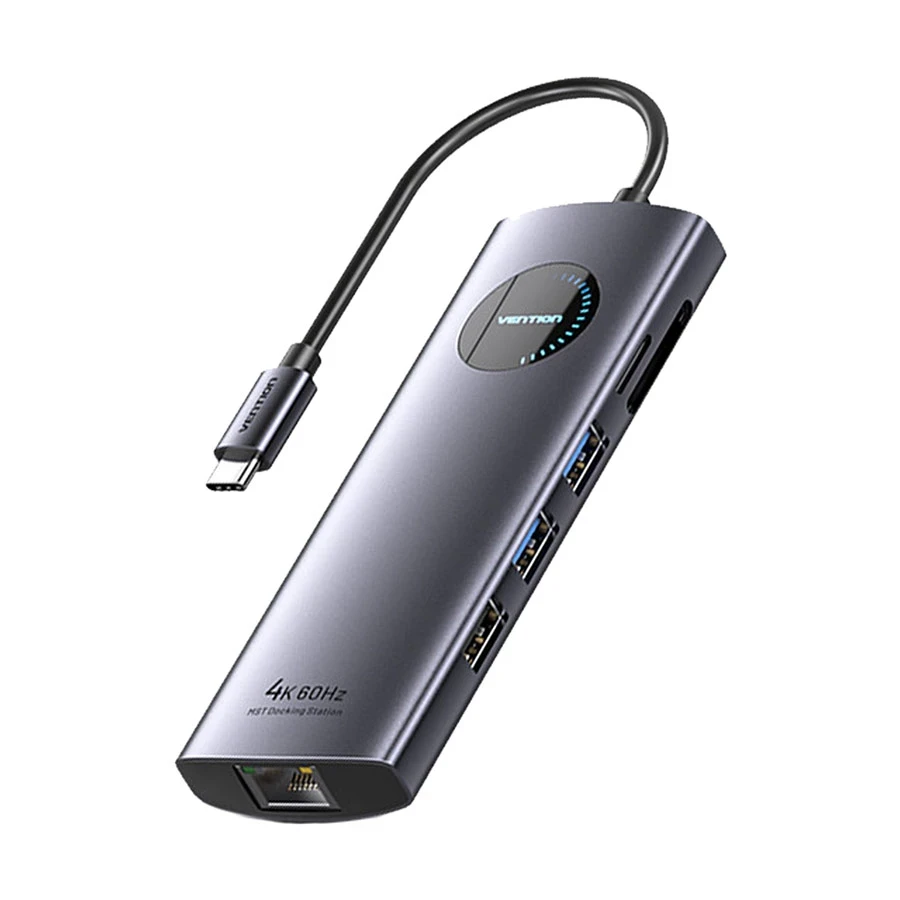 Vention TQWHB Type-C Male to Tri USB, Dual HDMI, DP, SD, TF, LAN & Type-C (PD) Female, Gray Multiport Converter