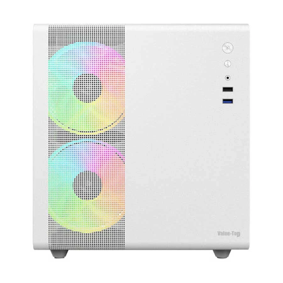 Value Top V300 Mini Tower White Micro-ATX Gaming Desktop Casing (3 RGB Fans Included)