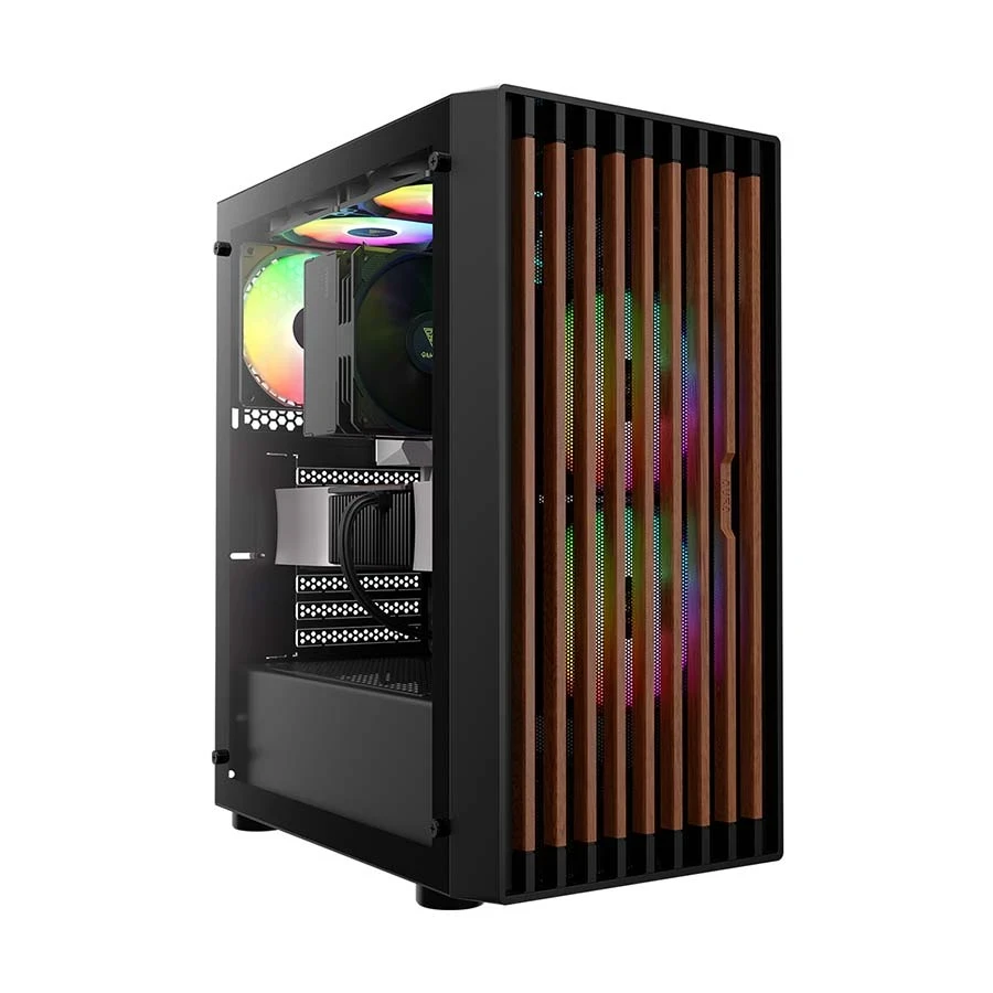 Gamdias AURA GC4 ARGB Real Walnut Mesh Mid Tower Black ATX Gaming Desktop Casing