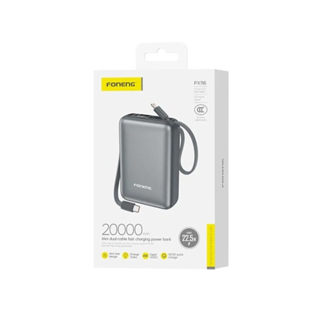 Foneng PX116 20000mAh Mini 22.5W Power Bank with LCD Display