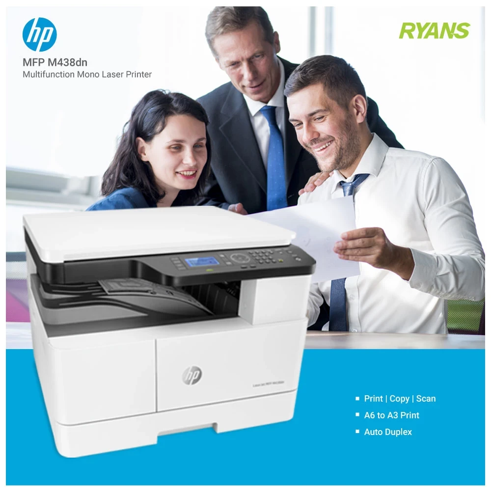 HP MFP M438dn Multifunction Mono Laser Photocopier (22ppm, Auto Duplex, Lan) #8AF44A