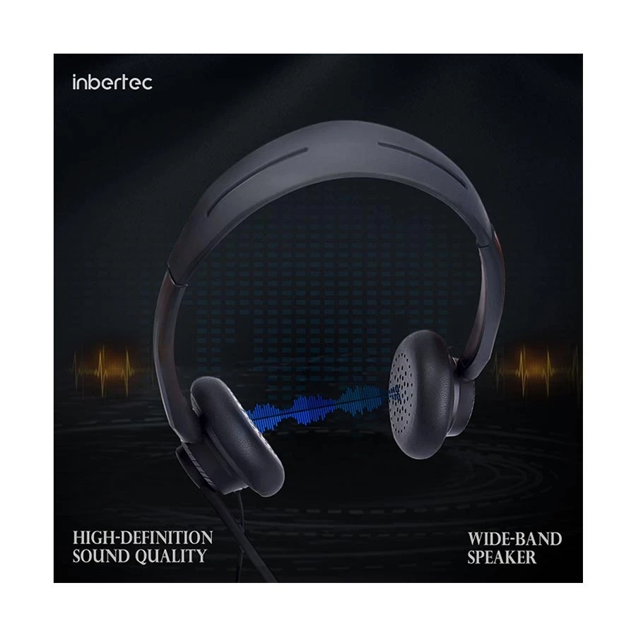 Inbertec UB815DM Duo Wired USB Noise Cancelling Black Headphone