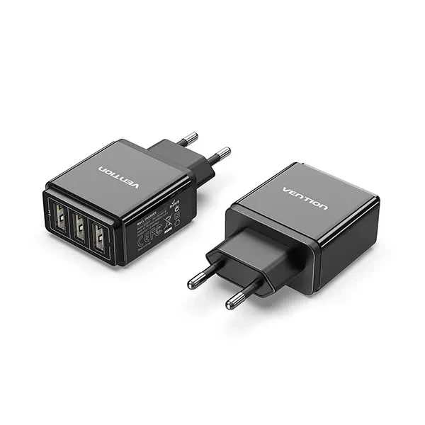 VENTION DC5203-B 3-PORT 17W USB WALL CHARGER EU-PLUG BLACK