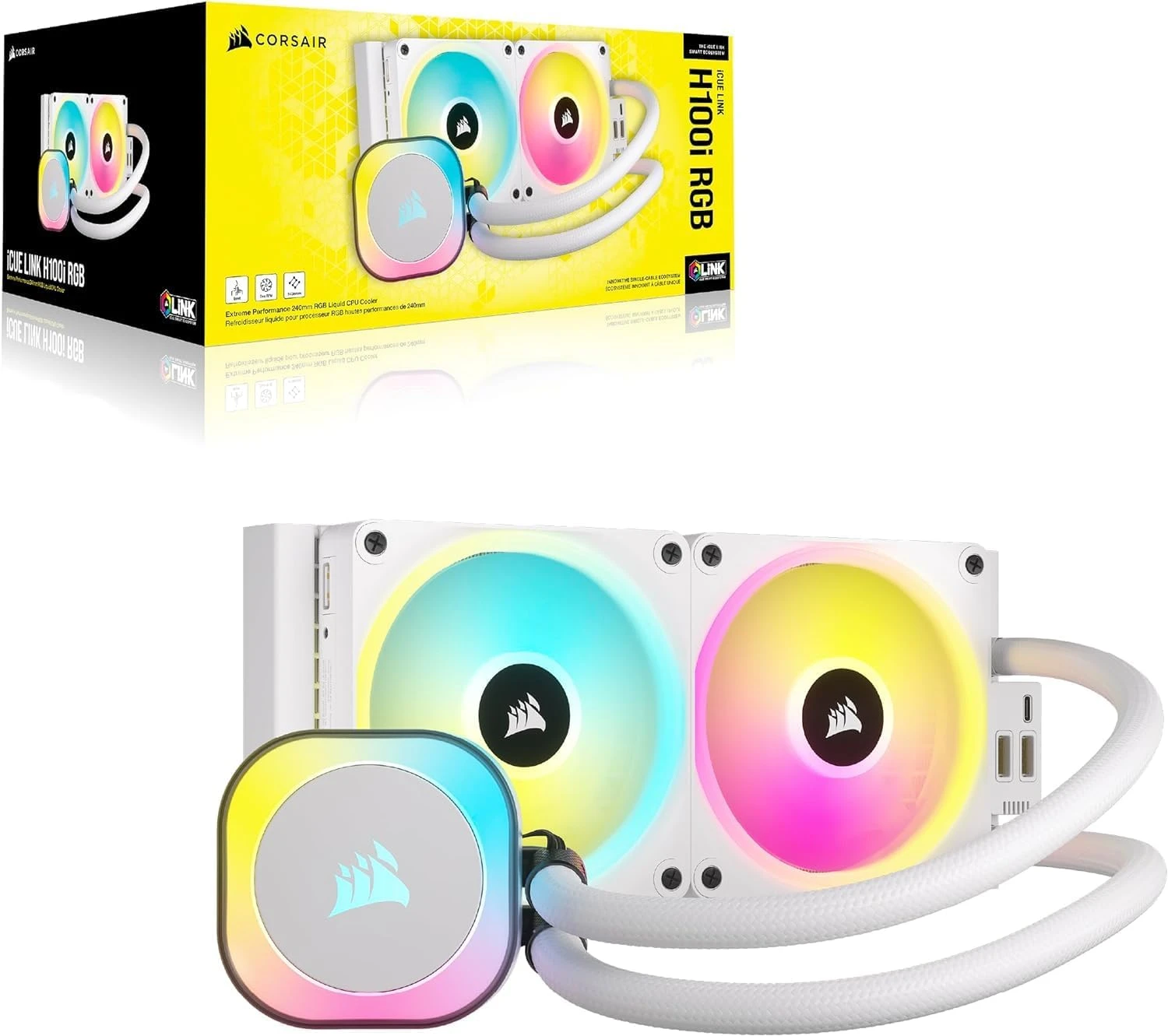 Corsair iCUE Link H100i RGB AIO White Liquid CPU Cooler #CW-9061005-WW