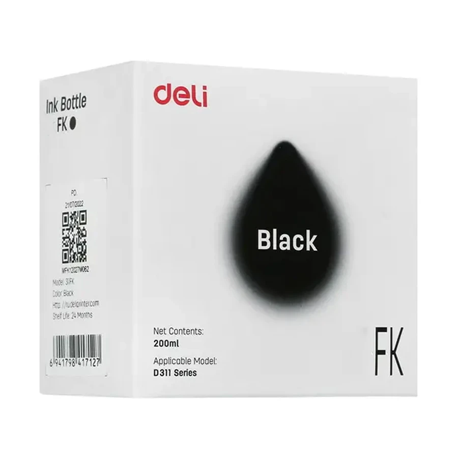 Deli 200 ml Black Ink Bottle for D311NW Printer #322FK