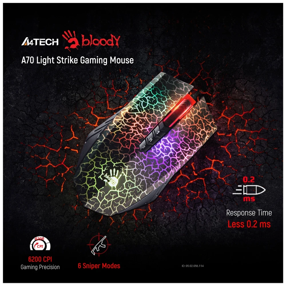 A4TECH Bloody A70 Light Strike Crack Black RGB Gaming Mouse