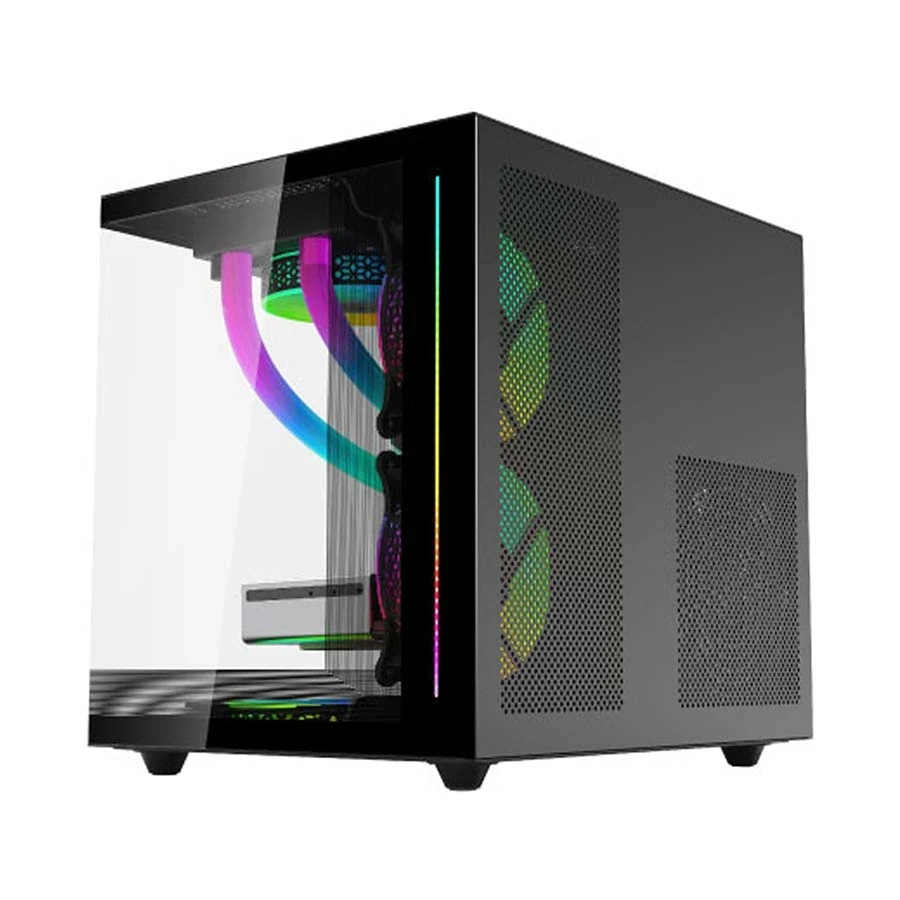 Value Top V900 Mini Tower Micro-ATX Black Gaming Desktop Casing (with 3 ARGB Fans)