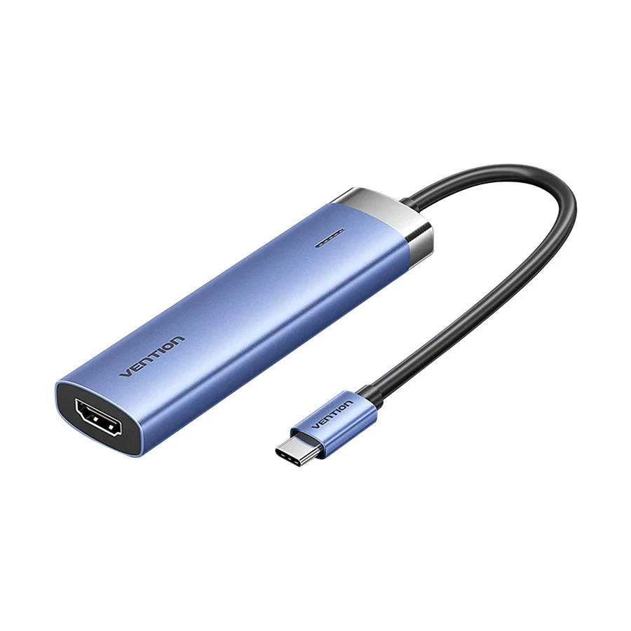 Vention TGESB Type-C Male to Tri USB, Type-C & HDMI Female, 0.15 Meter, Blue Multi-Interface HUB