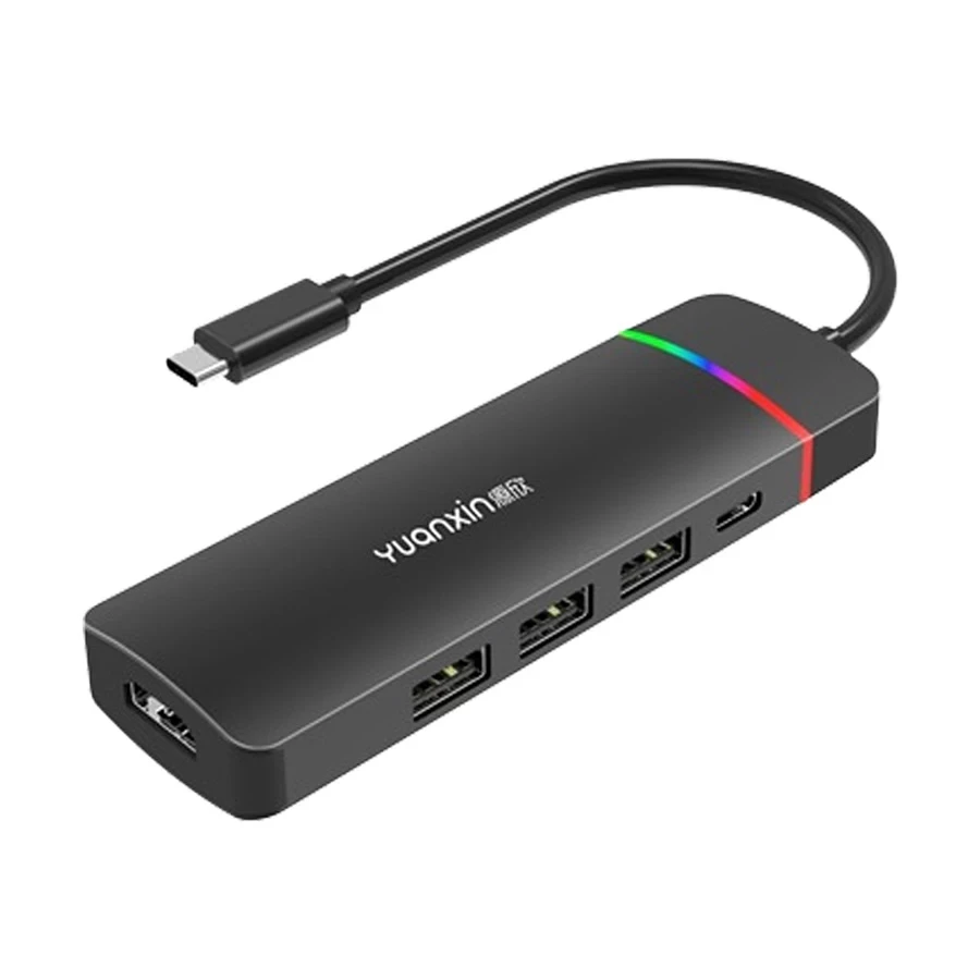 Yuanxin X-32035C Type-C Male to HDMI, USB 3.0, Dual USB 2.0, & PD Female Black Multi-Interface HUB