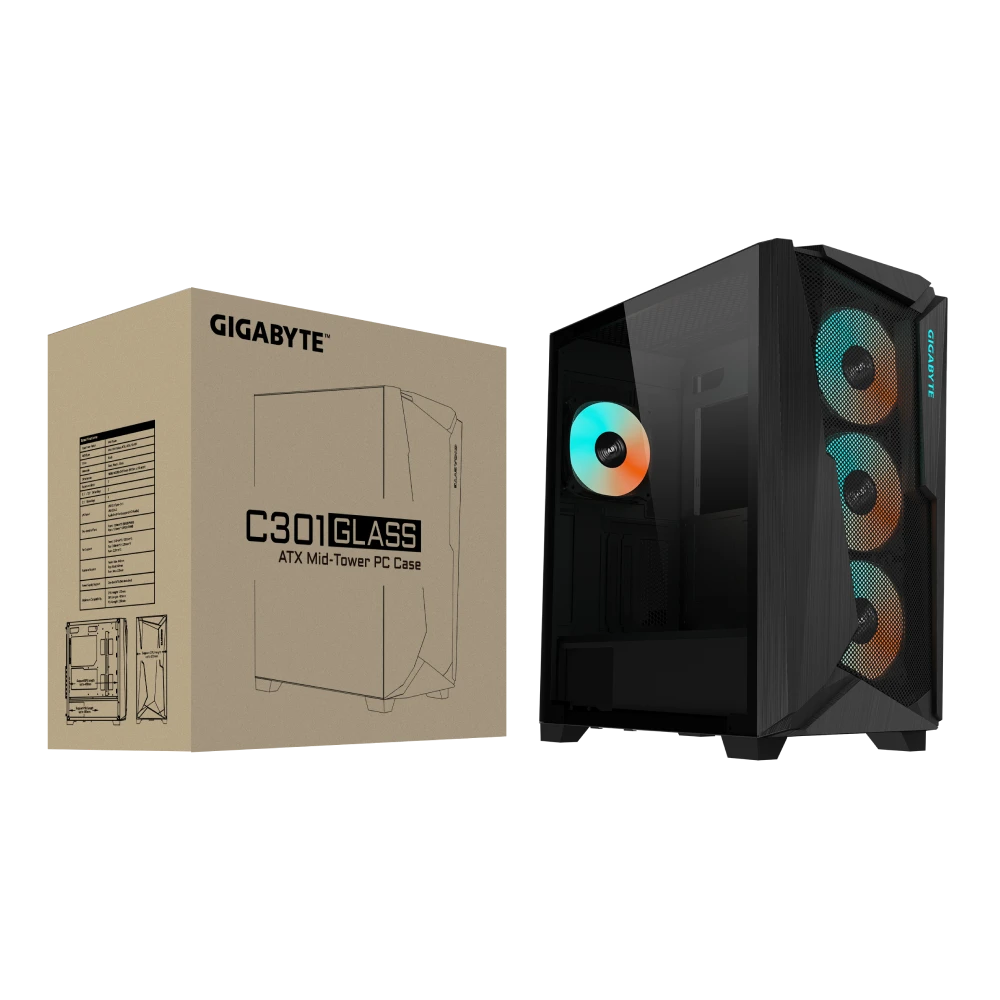 Gigabyte C301G GLASS Mid Tower Black Desktop Casing