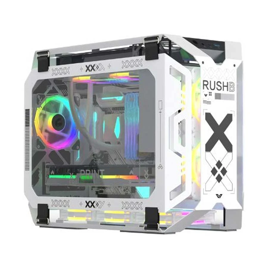 Value Top Mloong Series X-ERA Print Stream Mini Tower White Open-Frame Gaming Desktop Casing (Tempered Glass Window)