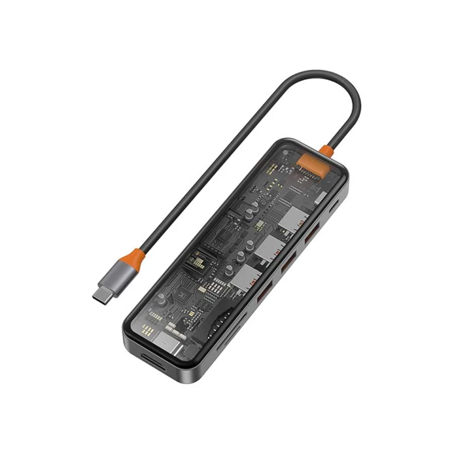 Wiwu Linker Series Hub A921HV Type-C Male to HDMI, VGA, Tri USB, Dual Type-C, SD & TF Female Space Gray Multiport Converter