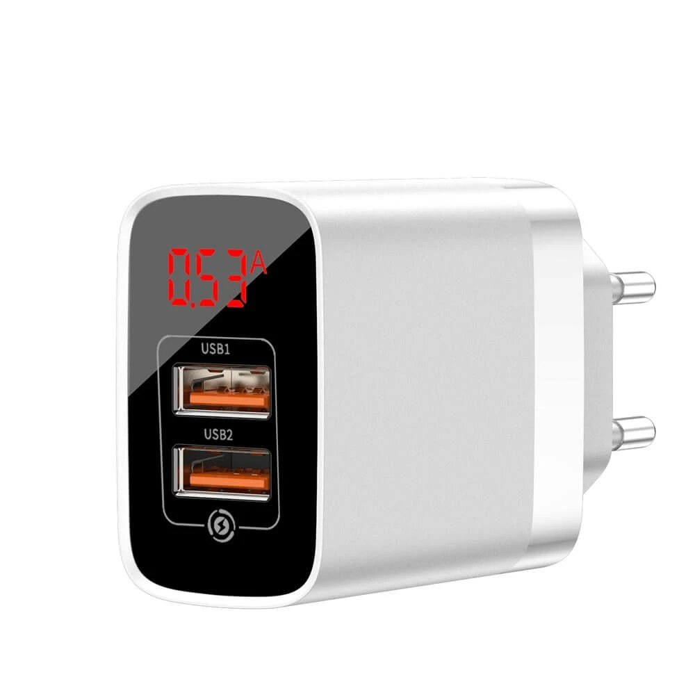 BASEUS CCJMHA-A02 MIRROR LAKE DUAL QC DIGITAL DISPLAY QUICK CHARGER (WHITE)