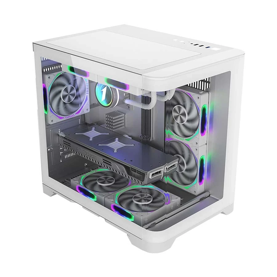 1st Player UV5 Mid Tower White Micro-ATX Gaming Desktop Casing with Fan, HUB & Controller