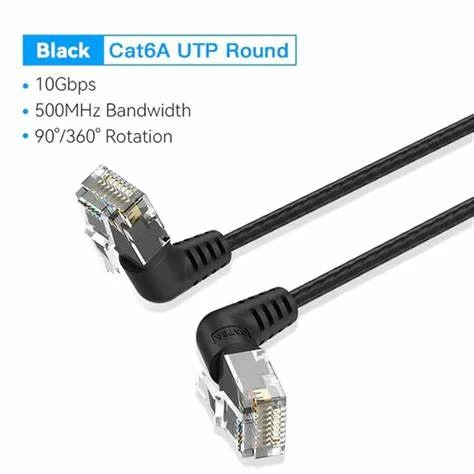 Vention IBOBN Cat-6A UTP, 15 Meter, Black Rotate Right Angle Patch Cable #IBOBN