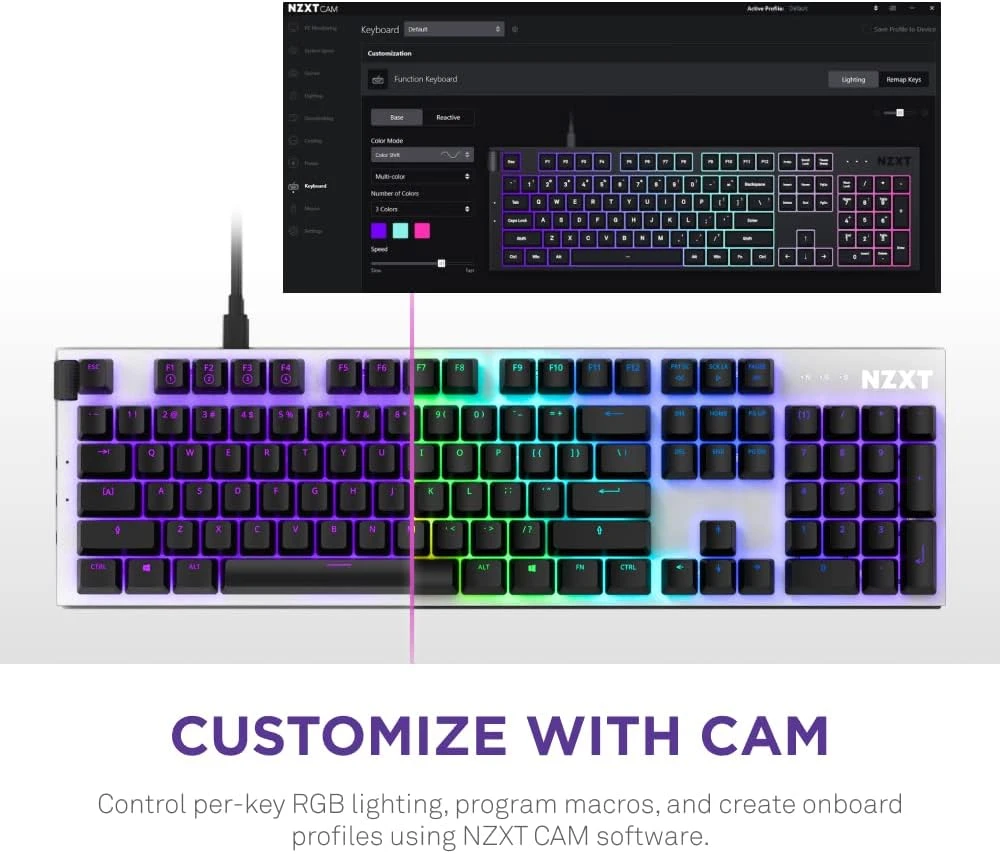 NZXT Function RGB White Wired Mechanical Gaming Keyboard (US English ANSI) #KB-1FSUS-WR
