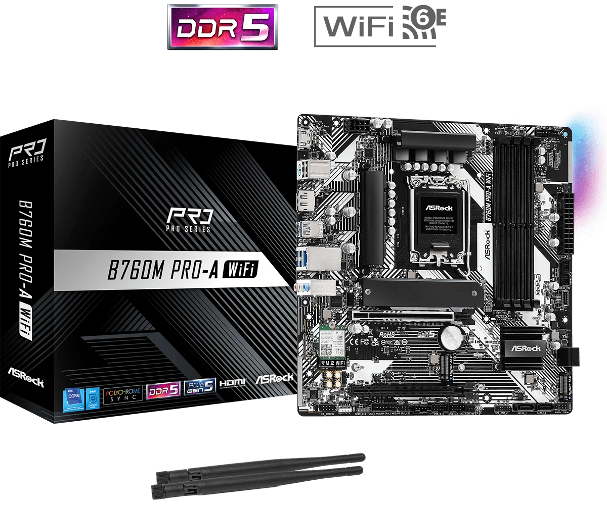 ASRock B760M Pro-A D5 (Wi-Fi 6E) DDR5 Intel Motherboard #B760M PRO-A WIFI D5