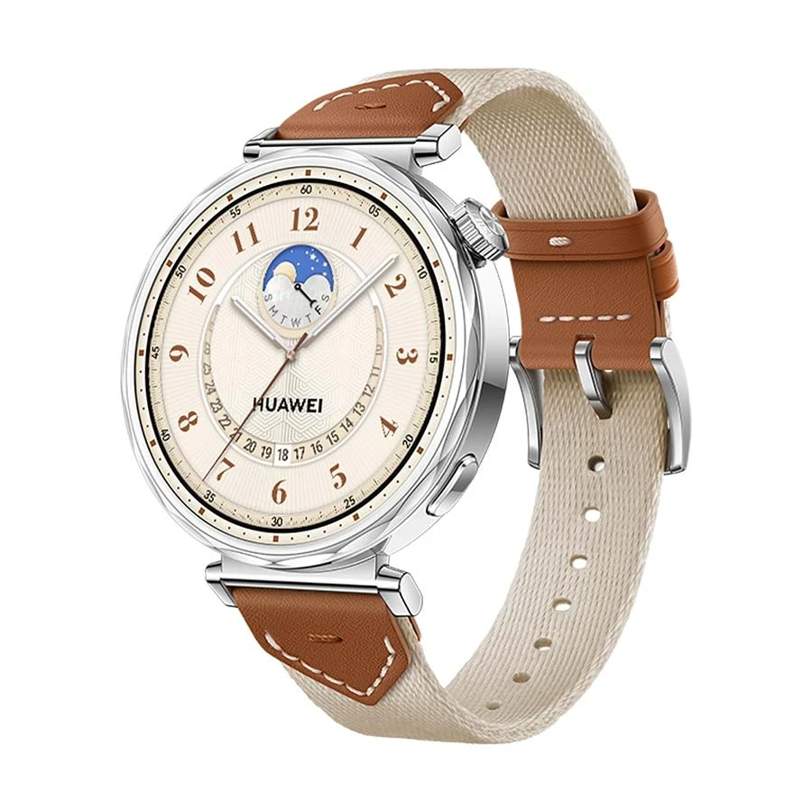 Huawei Watch GT5 Silver with Brown Woven Strap 41mm GPS Bluetooth Calling Smart Watch